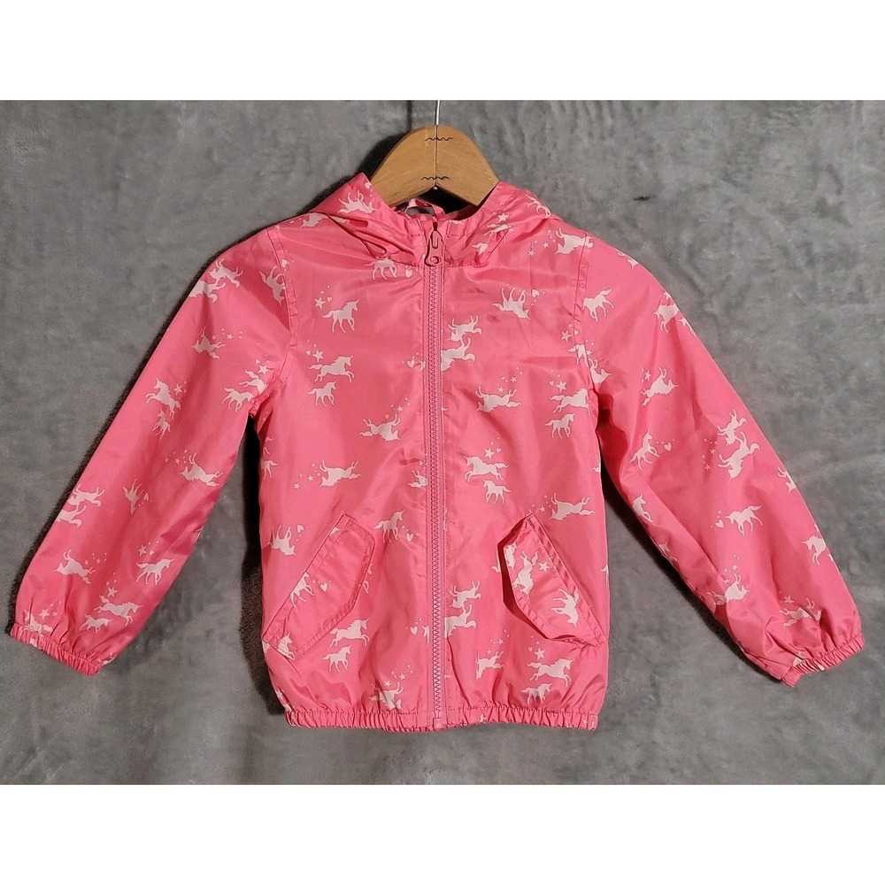 CARTER'S Pink Unicorn Windbreaker Hooded Zip Up Jacket Girls Sz 4T